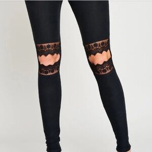 Hayden Los Angeles High Waisted Leggings with Knee Lace Cutouts